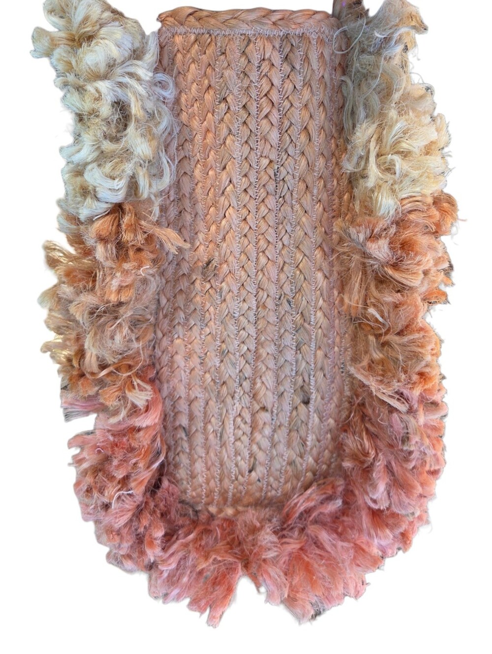 Shiraleah Lucia Tote 100% Jute. Beige, Orange & Coral Ombré Design. Fringe Sides - Picture 7 of 11